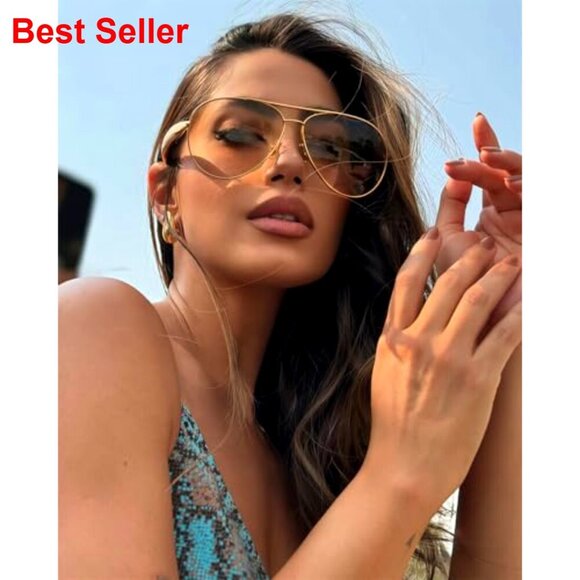 Metal Oversized Aviator Sunglasses with UV Protection main image 5